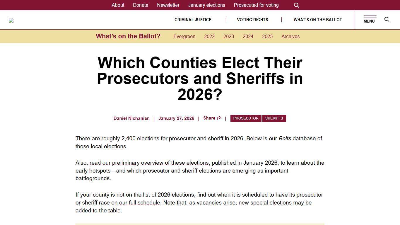 Which Counties Elect Their Prosecutors and Sheriffs in 2026? Bolts
